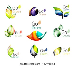 Hojas abstractas multicolores en el conjunto de logotipos de concepto de naturaleza. Ilustración del vector