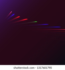 Multicolored abstract magic energy electrical spiral twisted cosmic fiery parallel lines, stripes shining glowing, rays of light on a colored background. Vector illustration. Texture.