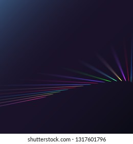 Multicolored abstract magic energy electrical spiral twisted cosmic fiery parallel lines, stripes shining glowing, rays of light on a colored background. Vector illustration. Texture.
