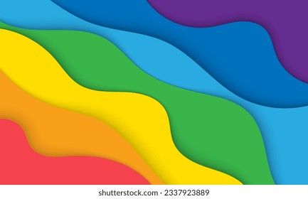 Multicolored Abstract paper cut background. Rainbow wavy paper layers