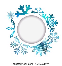 A multi-colored abstract round frame of a snowflake. Vector illustration