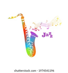 Multicolored abstract saxophone. Mixed media. Vector illustration
