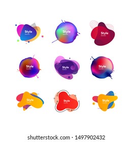 Multicolored abstract stains set. Modern fluid multi layer compositions with sample text. Trendy minimal templates for presentations, banners, apps and websites. Vector illustration