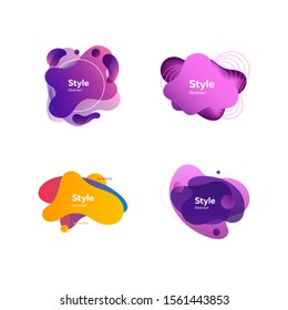 Multicolored abstract stains set. Modern fluid multi layer compositions with sample text. Trendy minimal templates for presentations, banners, apps and websites. Vector illustration
