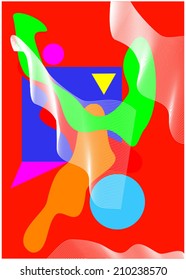 A multicolored abstract vector of flowing forms on red