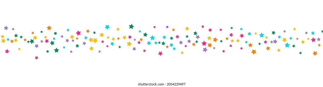 Multicolored Abstract Vector Panoramic White Background Dust Pattern. Variegated Shiny Rain Wallpaper. Sparkle  Illustration. Rainbow Twinkle Star Banner.