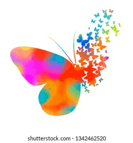 Multicolored abstraction butterfly flying apart in pieces