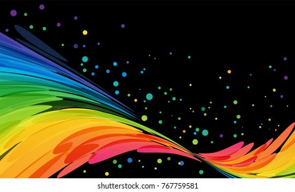 Multicolored abstraction on black background, bright splash on dark, festive backdrop