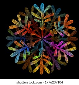 Una abstracción multicolor de un copo de nieve. Feliz Navidad. Medios mixtos. Ilustración del vector