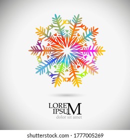 A multi-colored abstraction of a snowflake. Merry Christmas. Mixed media. Vector illustration