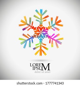 A multi-colored abstraction of a snowflake. Merry Christmas. Mixed media. Vector illustration