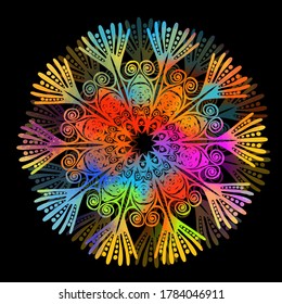 Una abstracción multicolor de un copo de nieve. Feliz Navidad. Medios mixtos. Ilustración del vector