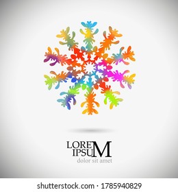 A multi-colored abstraction of a snowflake. Merry Christmas. Mixed media. Vector illustration