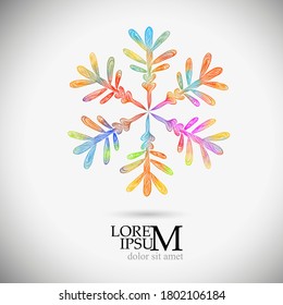 A multi-colored abstraction of a snowflake. Merry Christmas. Mixed media. Vector illustration