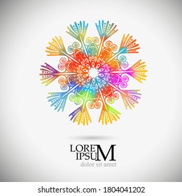A multi-colored abstraction of a snowflake. Merry Christmas. Mixed media. Vector illustration