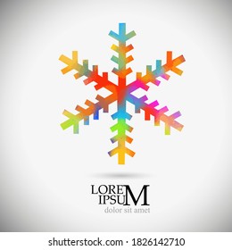 A multi-colored abstraction of a snowflake. Merry Christmas. Mixed media. Vector illustration