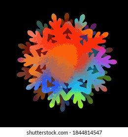 A multi-colored abstraction of a snowflake. Merry Christmas. Mixed media. Vector illustration