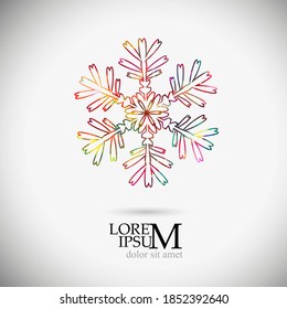 A multi-colored abstraction of a snowflake. Merry Christmas. Mixed media. Vector illustration