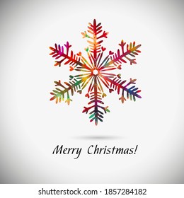 A multi-colored abstraction of a snowflake. Merry Christmas. Mixed media. Vector illustration