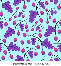 Multicolored acorns pattern. Flat vector illustration.