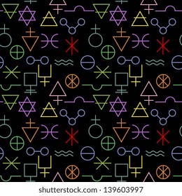 Multicolored alchemy signs seamless pattern