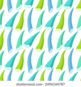 Multicolored aloe vera leaves in seamless pattern on white background