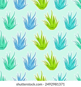 Multicolored Aloe vera plant in seamless pattern