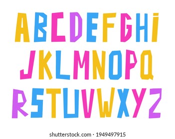 multicolored alphabet with pink, blue, purple, and yellow letters. suitable for Brazilian Festa Junina.