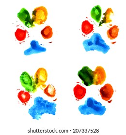 Multicolored Animal Paw Prints In Watercolor Style