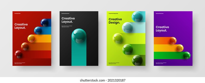 Multicolored annual report A4 design vector template collection. Unique 3D balls banner layout set.