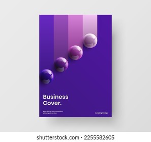 Multicolored annual report design vector illustration. Abstract 3D spheres journal cover concept.