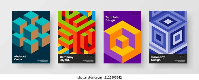 Composición del concepto de diseño de vectores de informes anuales multicolores. Conjunto de ilustraciones de folletos de mosaicos creativos hexagonales.