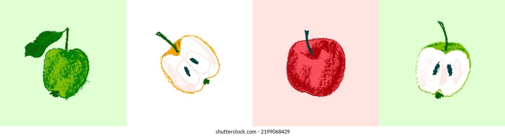 Dibujo de manzana multicolor aislado. Icono de esbozo de fruta. Ilustración a lápiz del símbolo de manzana para el logotipo de sidra orgánica, diseño de etiquetas de jugo, signo vegetariano, empaque frutado. Insignia vectorial de azúcar de fruta.