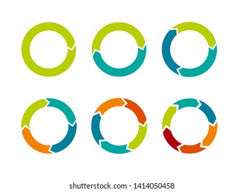 Multicolored arrows in circular motion. Arrow combinations. Rotation arrows. Circle arrow icon. Recycling flat design vector icons set. Recycle icon vector illustration isolated on white background