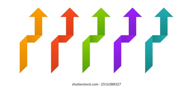 Multicolored arrows pointing up isolated on a white background. Growth, profit, increase.