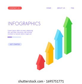 Multi-colored arrows showing growth statistics. Isometric isolated business infographics on a white background. Objects for business subjects.