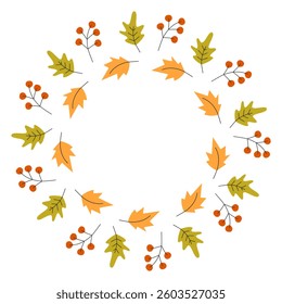 Multicolored Autumn leaves Circular Frame border Thanksgiving Day Greeting Copy space Template idea