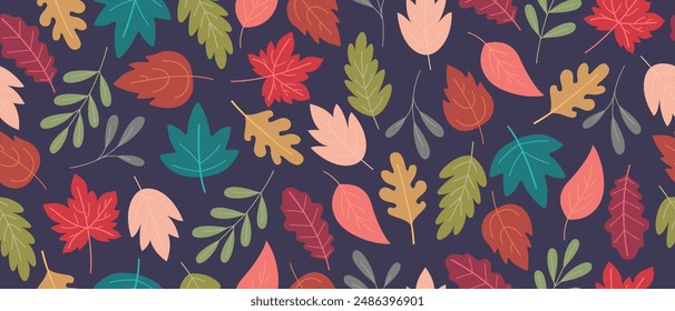 Multi-colored autumn leaves, seamless background. Autumn leaves in pastel colors. Vector.