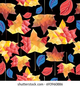 Multicolored autumn pattern of maple leaves on a dark background