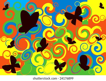 Multicolored background and butterflies
