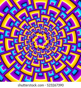 Multicolored background with flower in techno style (optical expansion illusion)