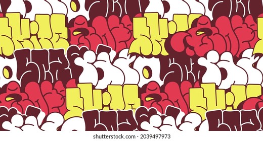 multicolored background, graffiti letters, bright colored inscriptions in the style of graffiti street art. Vector illustration seamless pattern