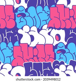 multicolored background, graffiti letters, bright colored inscriptions in the style of graffiti street art. Vector illustration seamless pattern