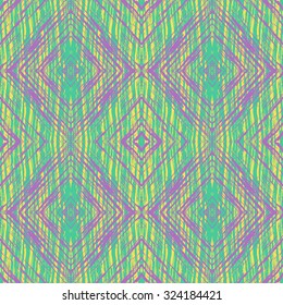 Multicolored  background with grungy rhomb. Purple and green textured abstract seamless pattern. Modern design. Vector illustration.