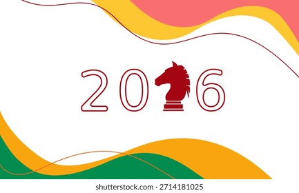 Multi-colored background with a knight chess piece and 2026 numbers. Template For an advertising banner, for sale