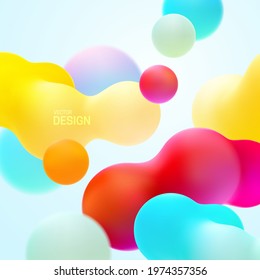 Multicolored background with liquid bubble shapes. Vector 3d illustration. Morphing gradient blobs. Flowing colorful bubbles. Fluid particles backdrop. Decoration for banner or sign design