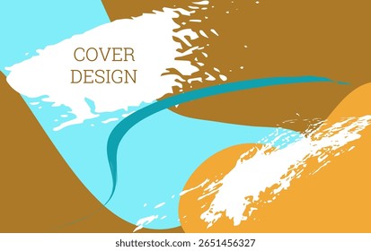 Multicolored background. Paint strokes and geometric elements. Notebook or notepad cover design. Unusual creative vector background.