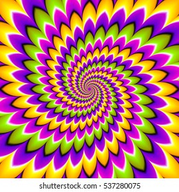 Multicolored background with spirals. Optical expansion illusion.