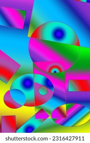 multicolored background with squares and circles inside with colorful gradient background,