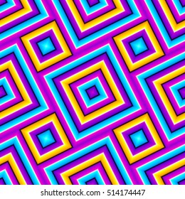 Multicolored background with squares (motion illusion). Seamless pattern.